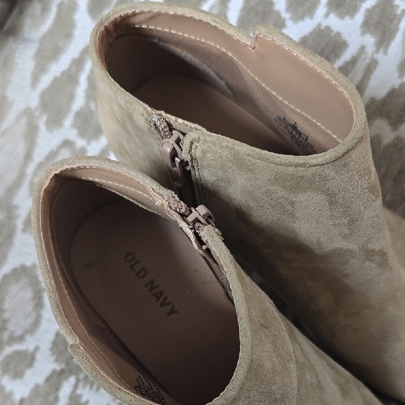 Old Navy Beige Suede Ankle Booties with Block Heel